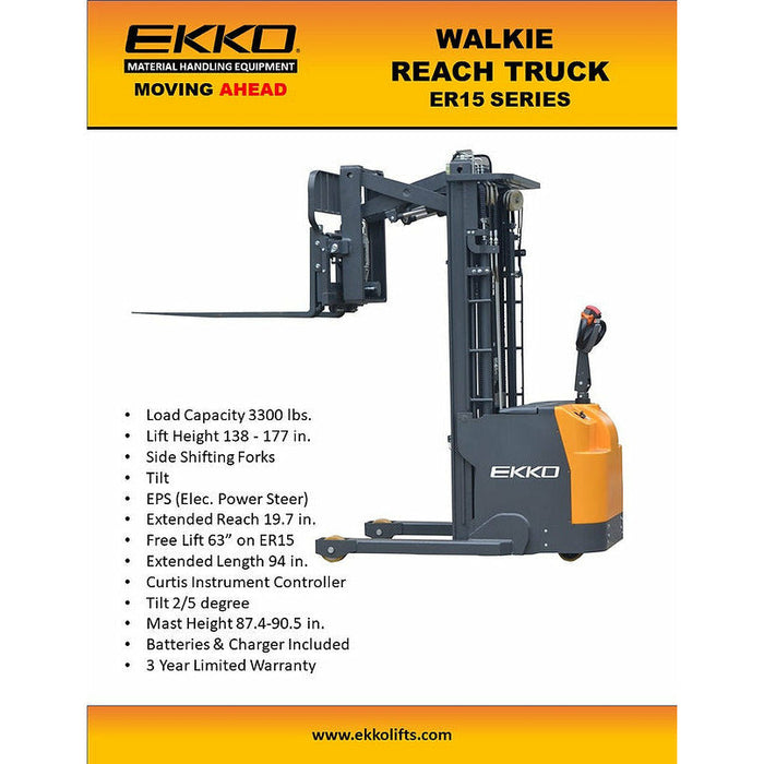 EKKO Walkie Reach Truck 3300 lb Cap., 177" Height, Side Shift - ER15