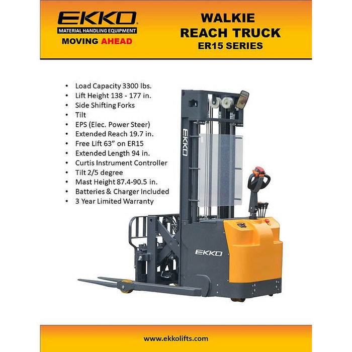 EKKO Walkie Reach Truck 3300 lb Cap., 138" Height, Side Shift - ER15L