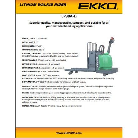 EKKO Lithium Rider Pallet Truck with 6600 lb Load Capacity - EP30A-LI