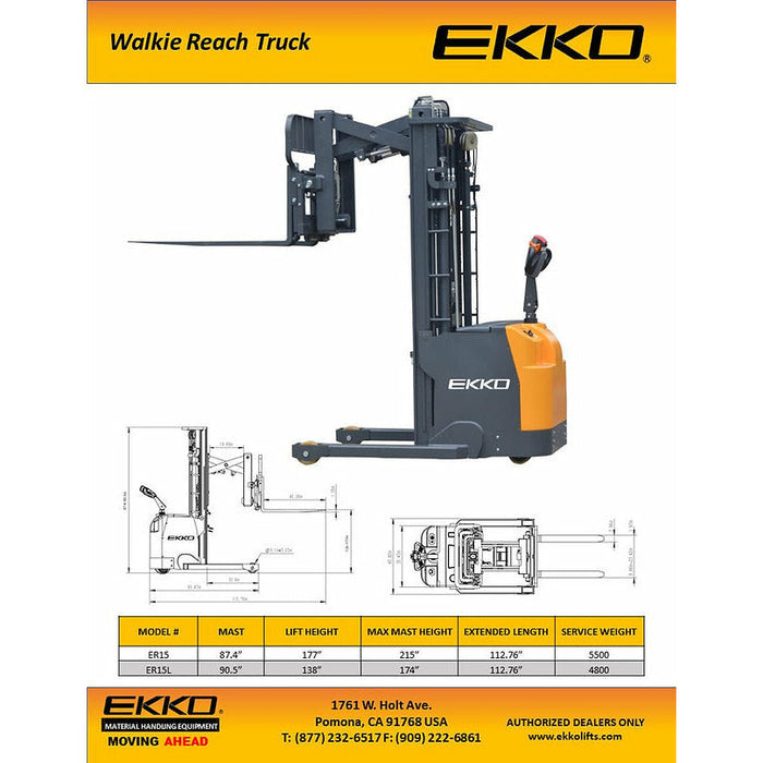 EKKO Walkie Reach Truck 3300 lb Cap., 177" Height, Side Shift - ER15