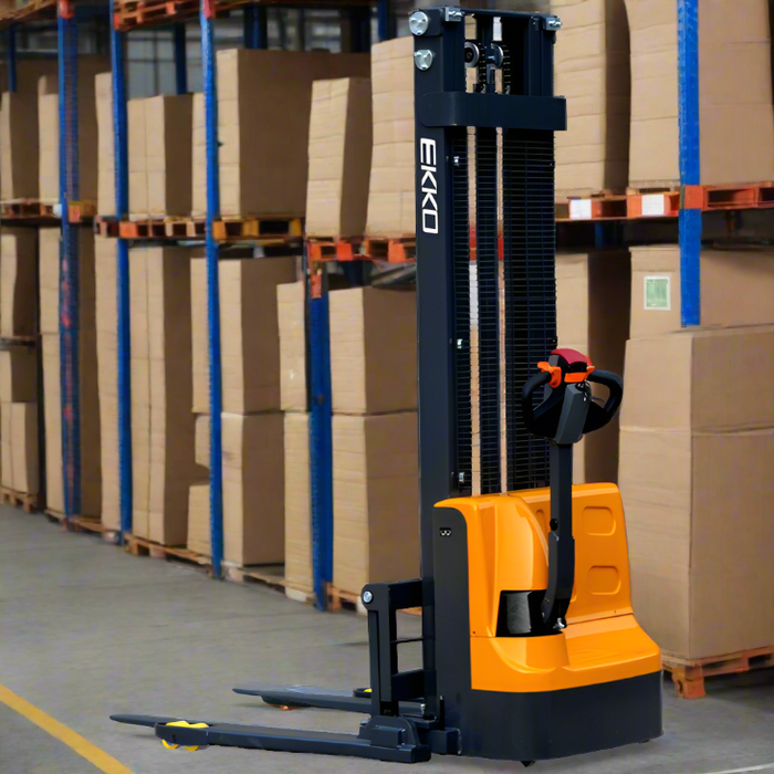 EKKO Electric Straddle Stacker | 145" Lift Height | 3000 lb Capacity | EB12EA