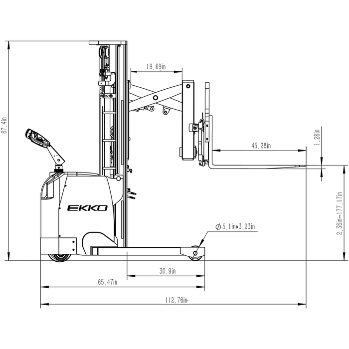 EKKO Walkie Reach Truck 3300 lb Cap., 138" Height, Side Shift - ER15L